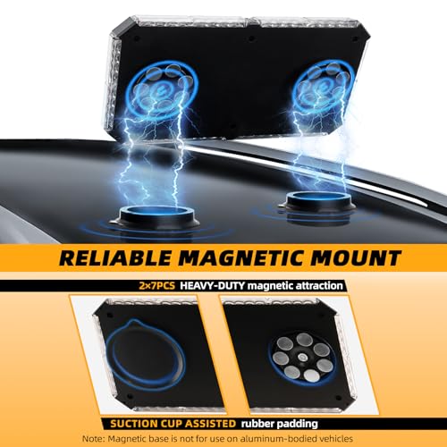 ELECHOI Amber/White Rooftop Magnetic Strobe Lights for Trucks, Emergency Beacon Warning Caution Light for Vehicles Car - Image 5