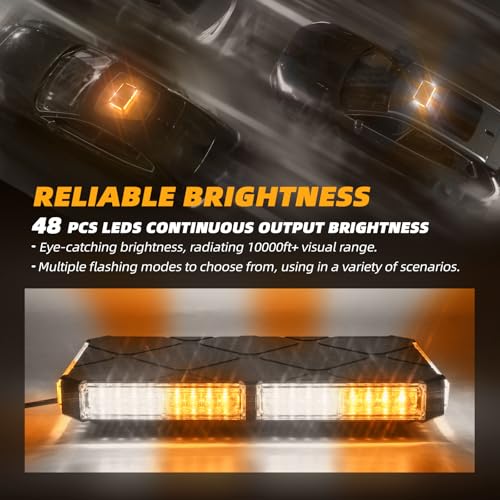 ELECHOI Amber/White Rooftop Magnetic Strobe Lights for Trucks, Emergency Beacon Warning Caution Light for Vehicles Car - Image 3