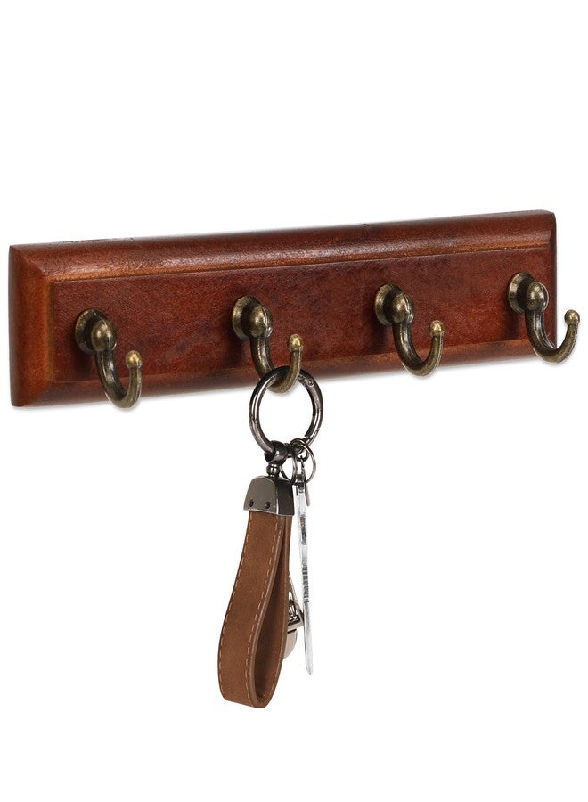 CypherX Key Holder Wall Mount Adhesive, Easy Removal Super Adhesive Tapes, No Damage Small Key Rack with 4 Hooks for Entryway Door Bathroom and Kitchen (Brown) - Image 1