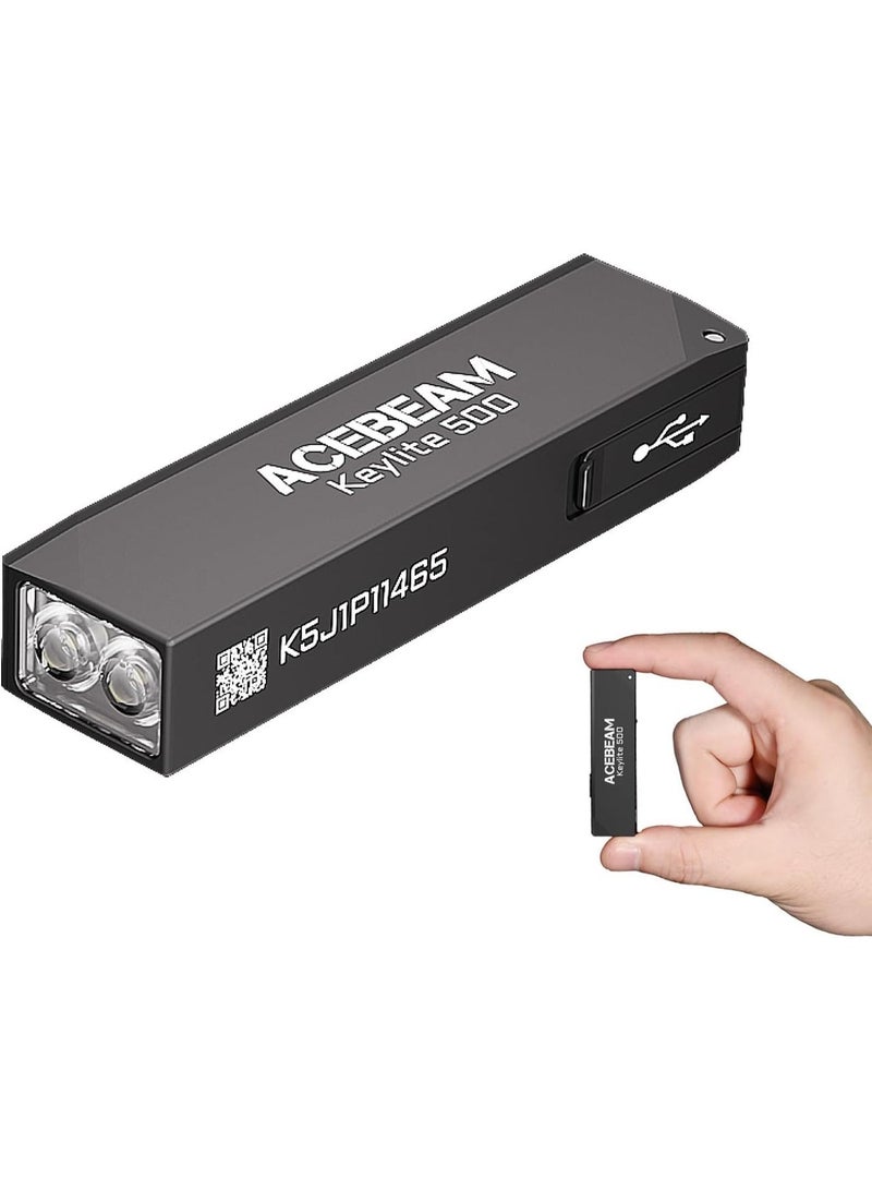 Acebeam Keylite 500 USB-C Keychain Light, 500 Lumens Dual LED, IP66 Water-Resistant Rechargeable Flashlight (Everyday Carry, Outdoor, Emergency) - Image 1