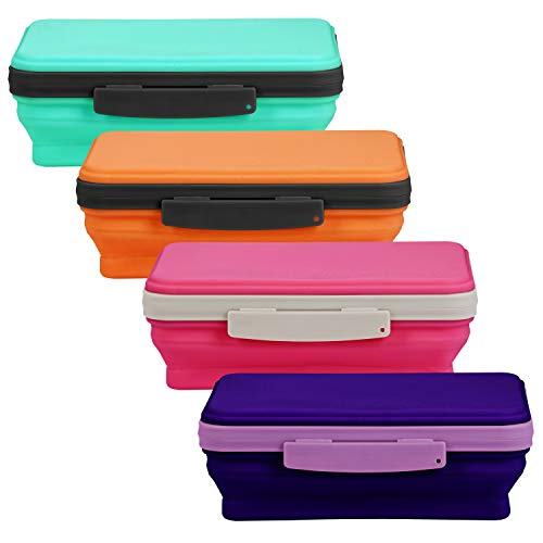 It's Academic Flexi Storage Boxes with Lids, Collapsible Pencil Case for Craft and School Supplies, 4-Pack, Assorted - Image 1