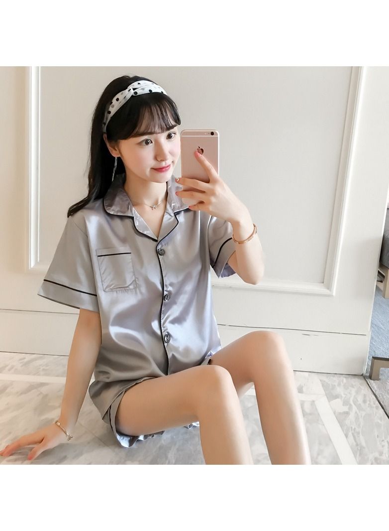 DUNISO Women's Soft Pajamas Set Silky Sleepwear 2 Piece Short sleeve Pajama Set Sleepwear Loungewear Button-Down Pajama Sets L - Image 4