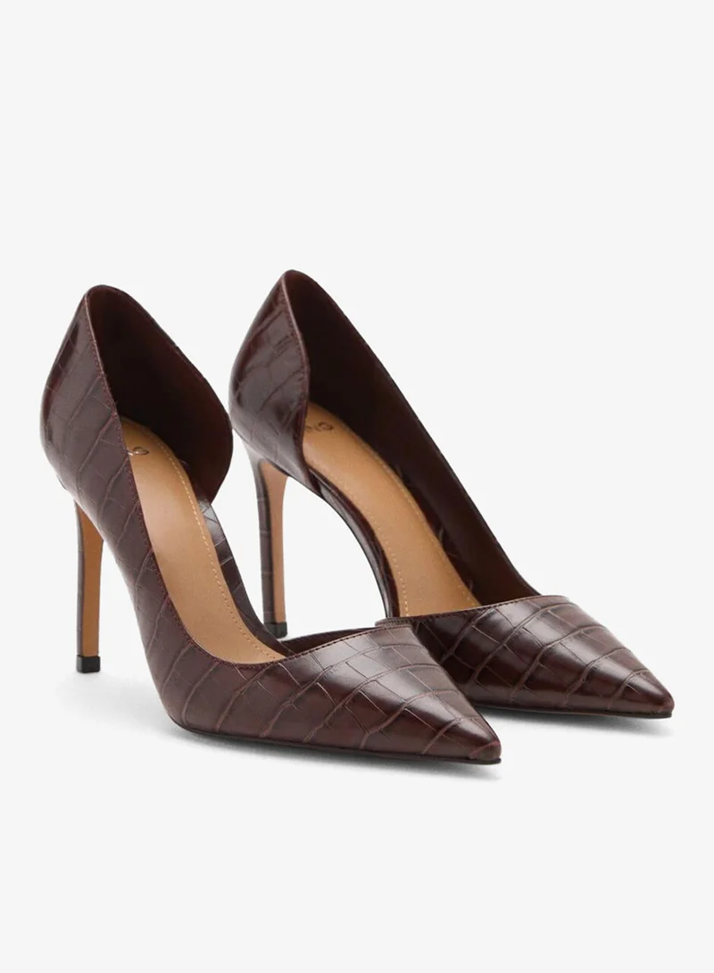 MANGO Asymmetrical croc-effect heeled shoes