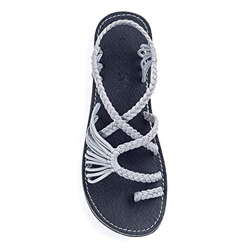Plaka Palm Leaf Flat Summer Sandals for Women Perfect for The Beach Walking Dressy Occasions Urban Gray Size 10