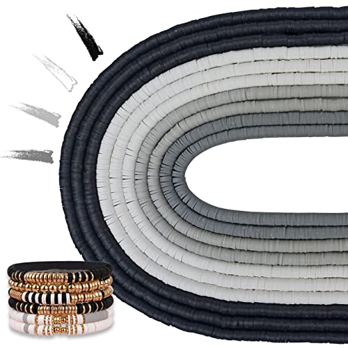 MIIIM 3600 PCS 10 Strands Clay Beads Polymer Clay Beads for Jewelry Making Vinyl Heishi Beads 6mm for Surfer Bracelets Necklace Making Neutral