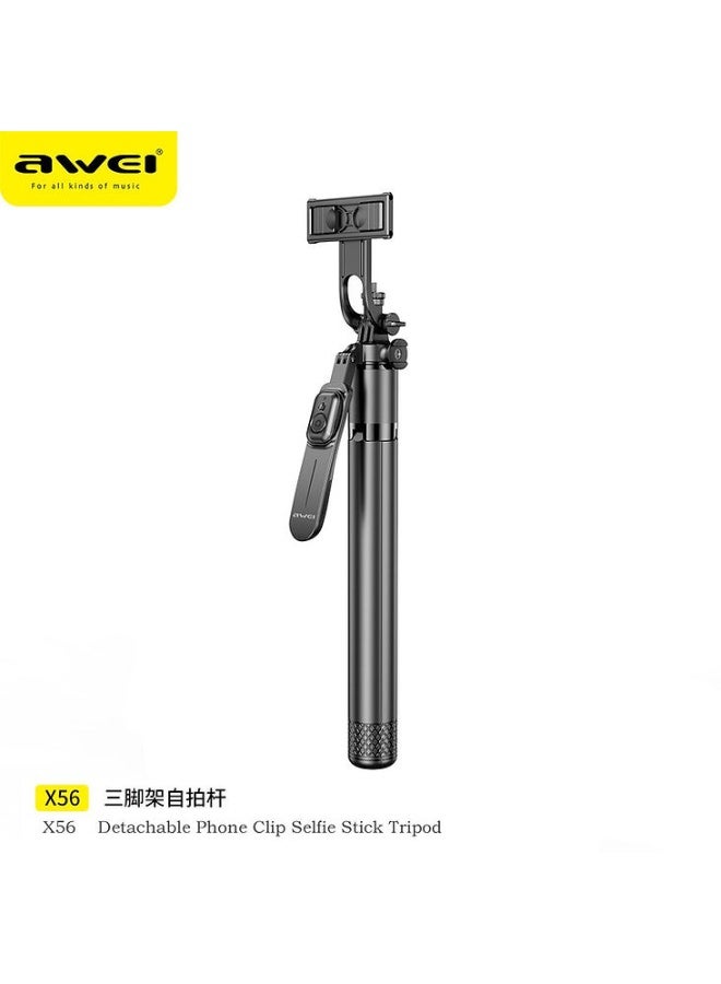 AWEI X56 3-in-1 Selfie Stick & Floor Tripod with Bluetooth 5.0 Remote, Extends 201cm, ABS & Stainless Steel Black - Image 3
