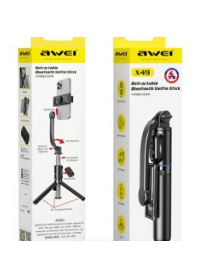 AWEI X56 3-in-1 Selfie Stick & Floor Tripod with Bluetooth 5.0 Remote, Extends 201cm, ABS & Stainless Steel Black - Image 1