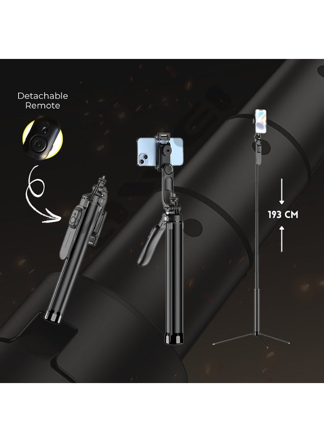 AWEI X56 3-in-1 Selfie Stick & Floor Tripod with Bluetooth 5.0 Remote, Extends 201cm, ABS & Stainless Steel Black - Image 2