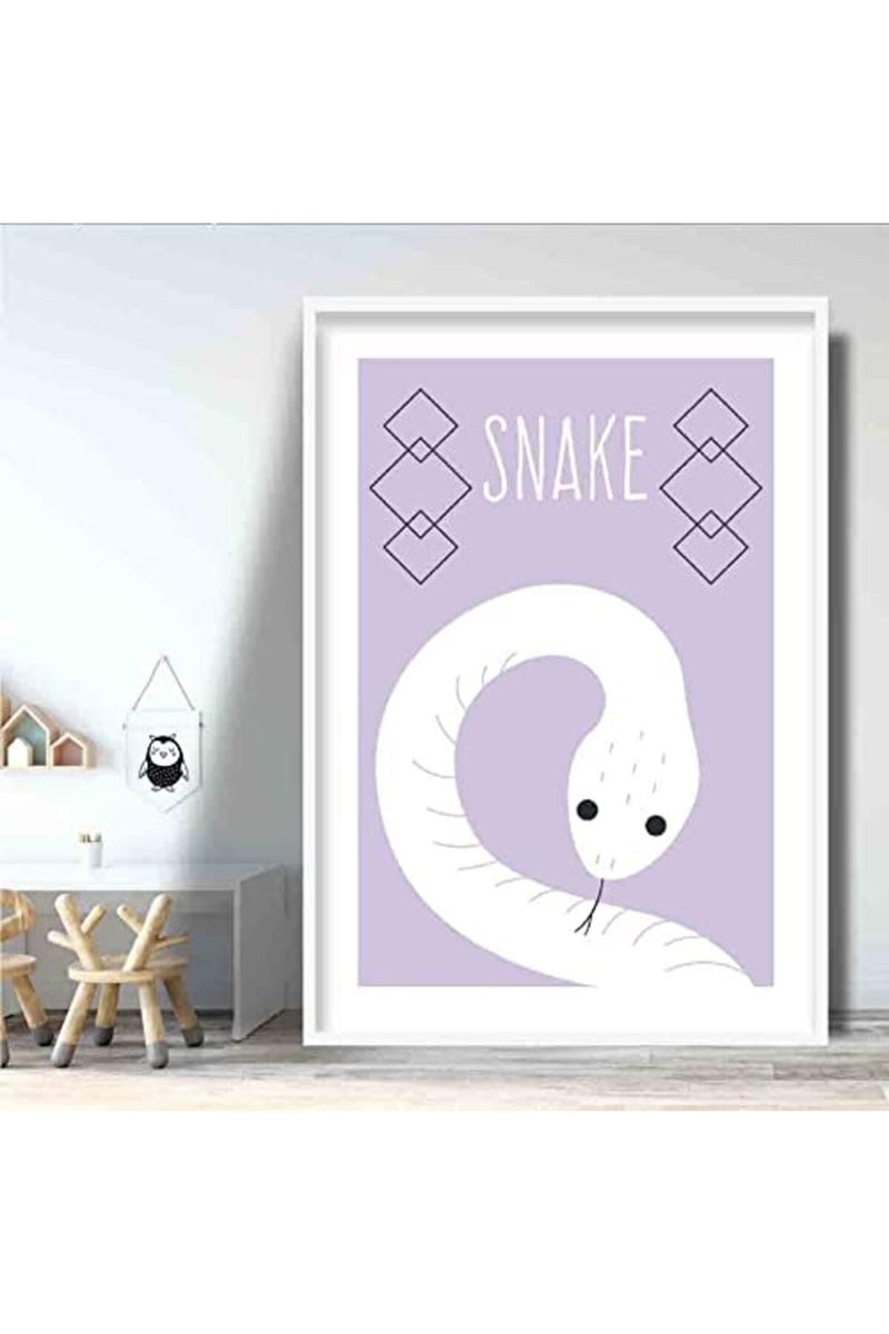 Artze Wall Art لوحة فنية جدارية من آرتزي - ثعبان - ملصق هندسي اسكندنافي لغرفة الأطفال، حجم A3، ليلكي - Image 2