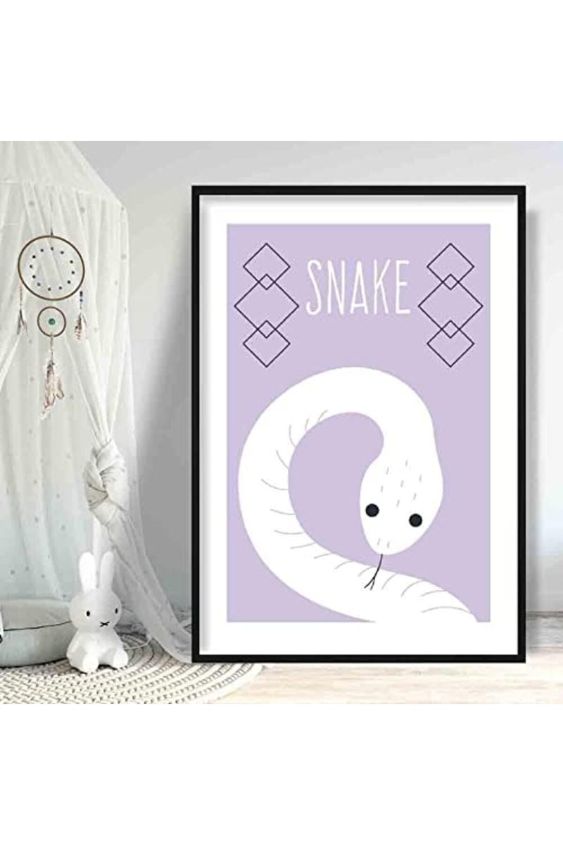 Artze Wall Art لوحة فنية جدارية من آرتزي - ثعبان - ملصق هندسي اسكندنافي لغرفة الأطفال، حجم A3، ليلكي - Image 3