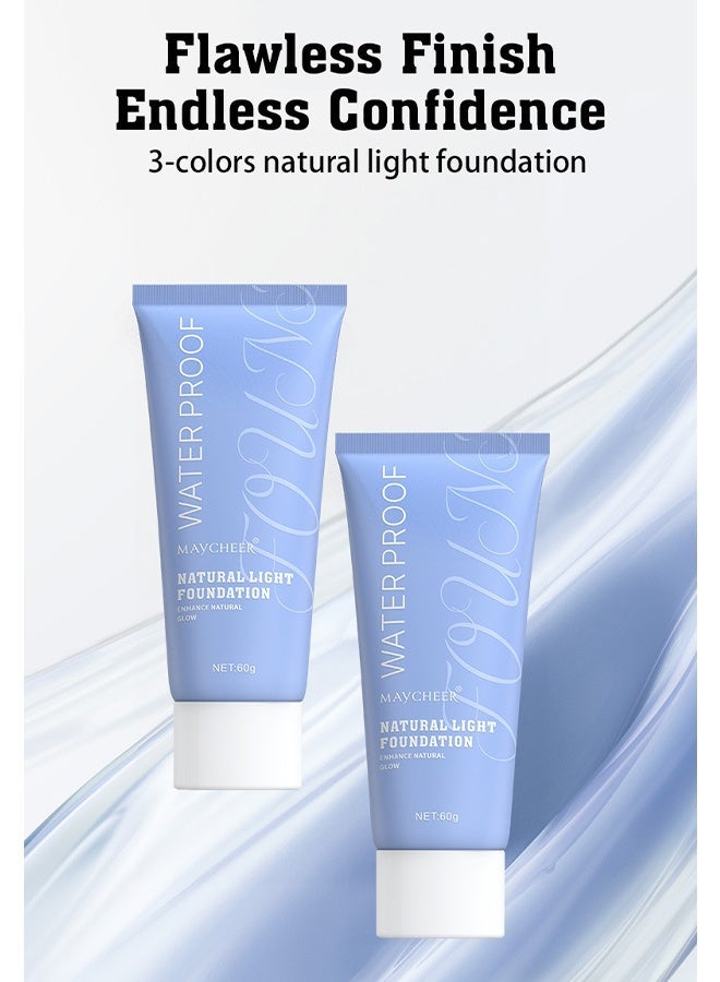 MAYCHEER WaterProof Natural Light Foundation, Long-lasting Oil Control Concealer - Beauty Cosmetics Facial Foundation Concealer for Travel Vacation Performance Dating (02# NATURAL BEIGE) - Image 3