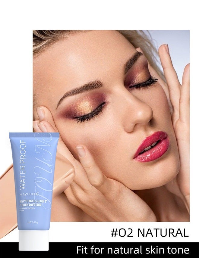 MAYCHEER WaterProof Natural Light Foundation, Long-lasting Oil Control Concealer - Beauty Cosmetics Facial Foundation Concealer for Travel Vacation Performance Dating (02# NATURAL BEIGE) - Image 2