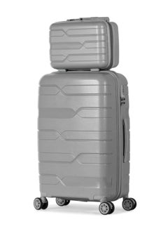 2-Piece Luggage Set with Spinner Wheels – Cabin Size – 8 Rotating Wheels & TSA Lock – Grey