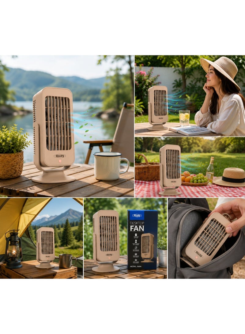 Ruay Rechargeable Desktop Fan | Portable USB Cooling Fan with 3 Speeds, Adjustable Angle & Long Battery Life  English Bullet Points - Image 2