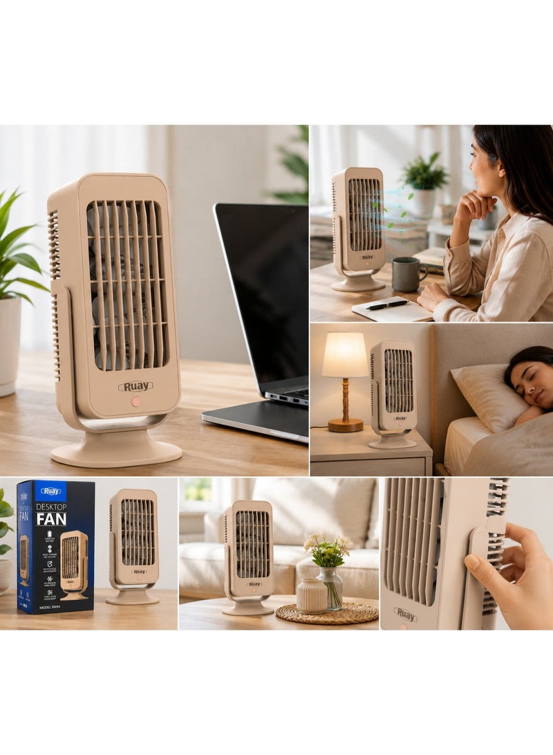 Ruay Rechargeable Desktop Fan | Portable USB Cooling Fan with 3 Speeds, Adjustable Angle & Long Battery Life  English Bullet Points - Image 3