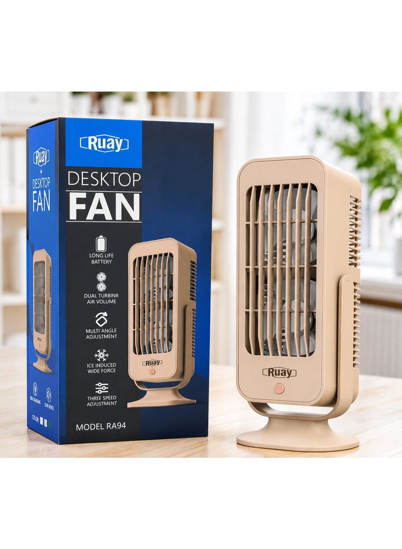 Ruay Rechargeable Desktop Fan | Portable USB Cooling Fan with 3 Speeds, Adjustable Angle & Long Battery Life  English Bullet Points - Image 1