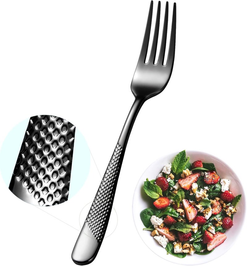 Xideman ® 12-Piece Premium Hammered Salad Forks Set (6.7 inch), 18/10 Stainless Steel Forks Silverware, Mirror Polished Dessert Forks for Home, Kitchen, Restaurant, Dishwasher Safe (Black) - Image 1