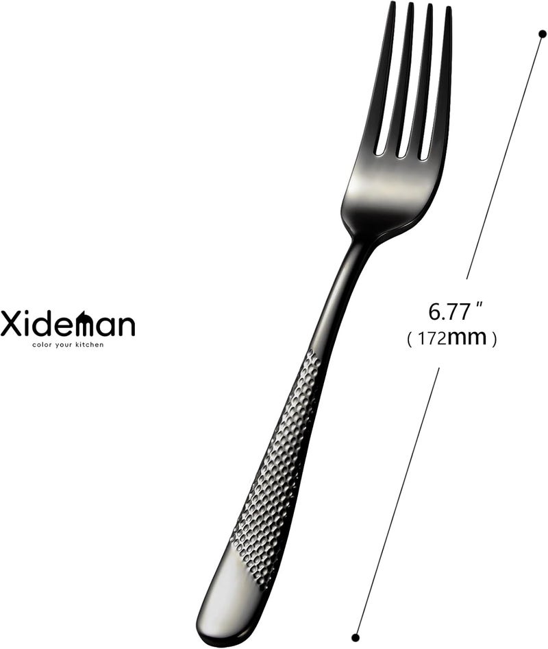 Xideman ® 12-Piece Premium Hammered Salad Forks Set (6.7 inch), 18/10 Stainless Steel Forks Silverware, Mirror Polished Dessert Forks for Home, Kitchen, Restaurant, Dishwasher Safe (Black) - Image 2