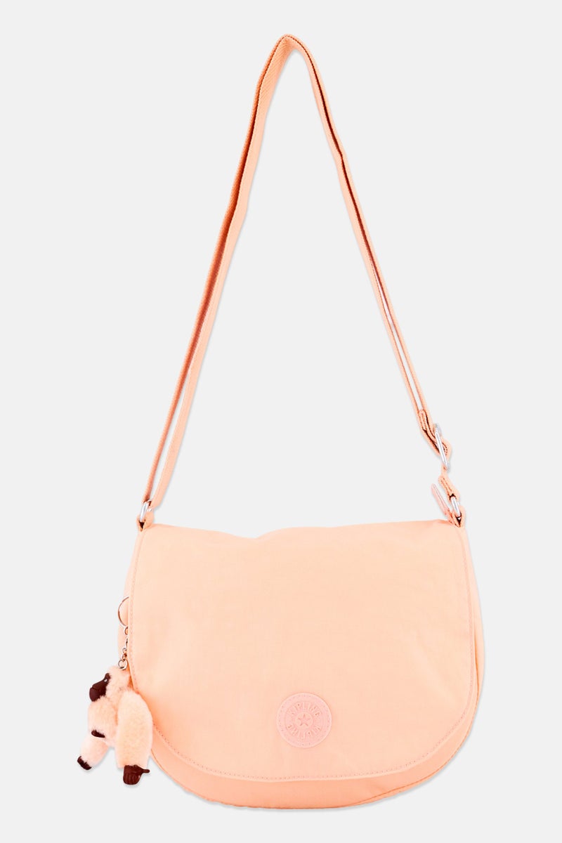 kipling Women Brand Logo Cross Body Bag With Keyring, Peach - Image 1
