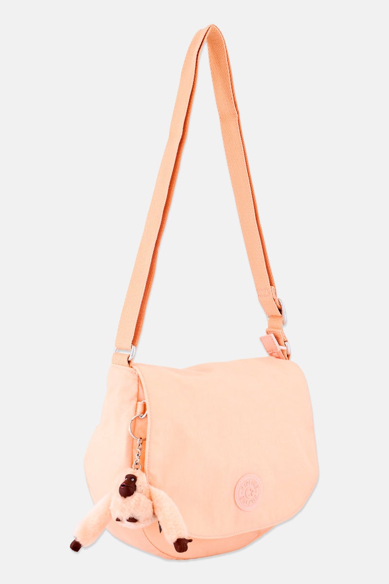 kipling Women Brand Logo Cross Body Bag With Keyring, Peach - Image 2