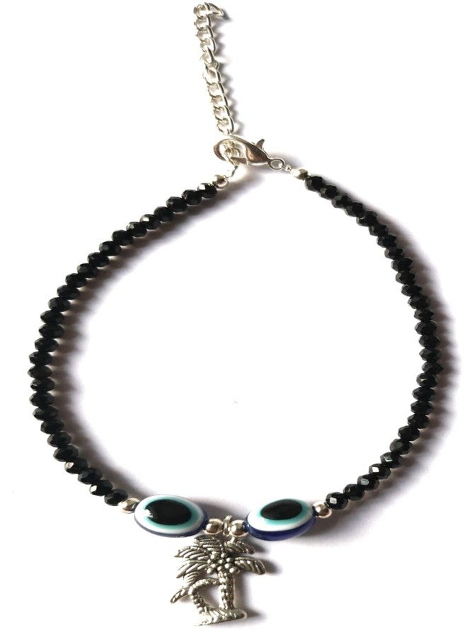 Jyokrish Handmade white Metal black Beads hanging coconut tree evil eye chain anklet For Women | girls | Nazariya |Anklet |Payal | Nazar Battu | single leg |free size - Image 2
