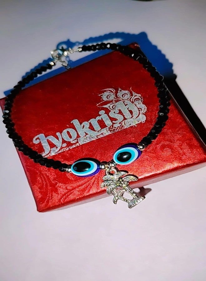 Jyokrish Handmade white Metal black Beads hanging coconut tree evil eye chain anklet For Women | girls | Nazariya |Anklet |Payal | Nazar Battu | single leg |free size - Image 5