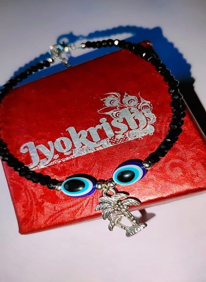 Jyokrish Handmade white Metal black Beads hanging coconut tree evil eye chain anklet For Women | girls | Nazariya |Anklet |Payal | Nazar Battu | single leg |free size - Image 4