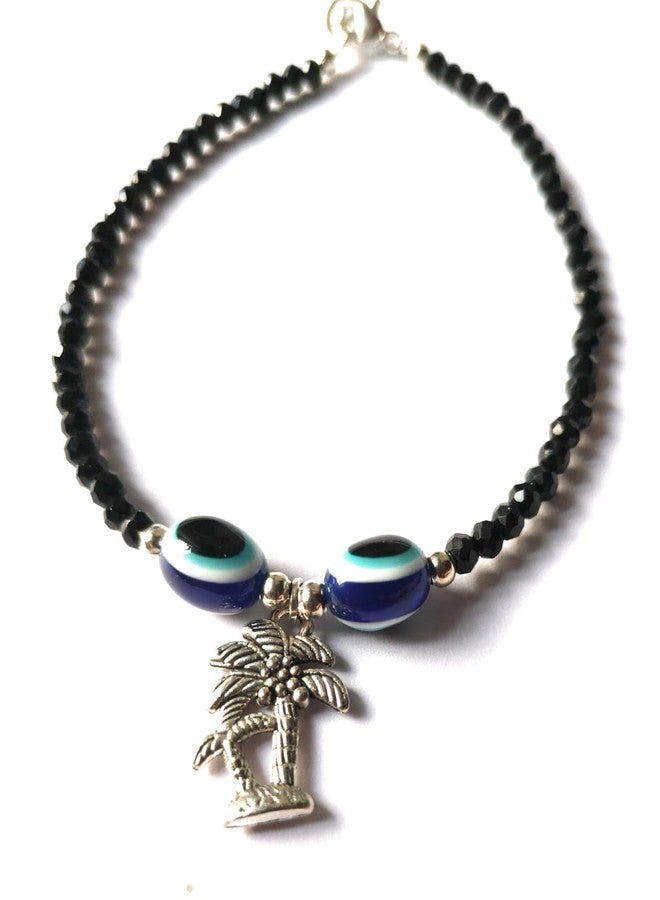 Jyokrish Handmade white Metal black Beads hanging coconut tree evil eye chain anklet For Women | girls | Nazariya |Anklet |Payal | Nazar Battu | single leg |free size - Image 1