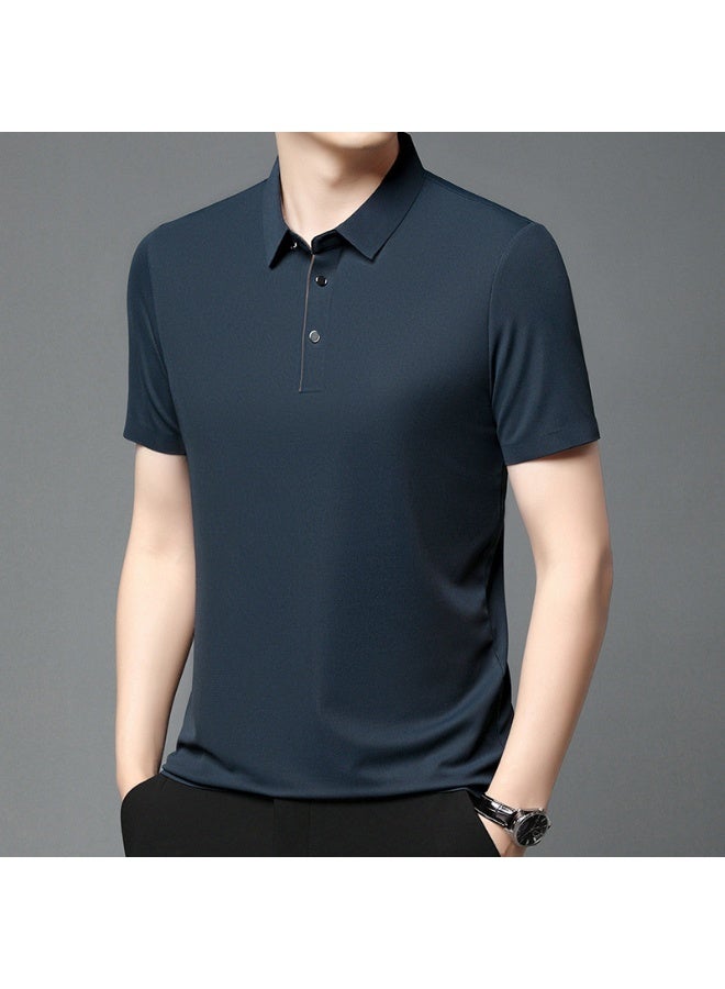 Summer  Ice Silk Seamless Short Sleeve Shirt Men's Business Casual Collar Elastic Thin Short Sleeve T-shirt Casual Wear - Image 1
