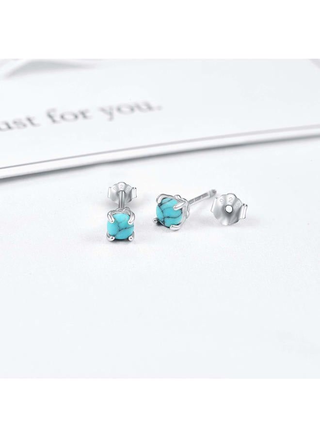 Cuoka Turquoise Studs Earrings, 925 Sterling Silver Round Shape Tiny Studs, Turquoise Jewelry Mother Day Gift for Women Daughter Girlfriend with Gift Box-4mm 6mm, Metal, Turquoise - Image 2