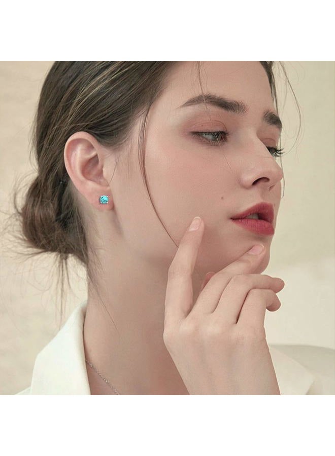 Cuoka Turquoise Studs Earrings, 925 Sterling Silver Round Shape Tiny Studs, Turquoise Jewelry Mother Day Gift for Women Daughter Girlfriend with Gift Box-4mm 6mm, Metal, Turquoise - Image 5