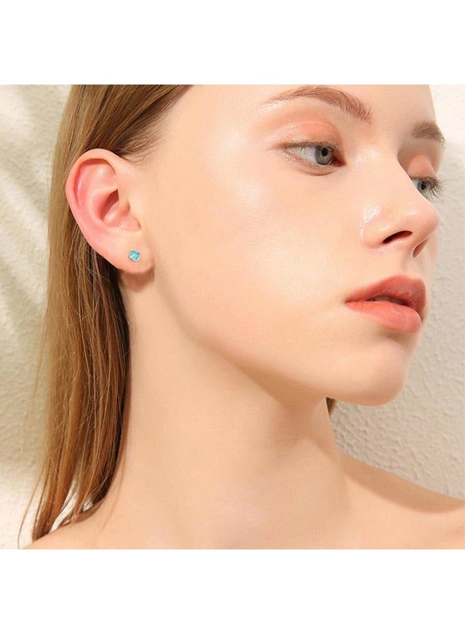 Cuoka Turquoise Studs Earrings, 925 Sterling Silver Round Shape Tiny Studs, Turquoise Jewelry Mother Day Gift for Women Daughter Girlfriend with Gift Box-4mm 6mm, Metal, Turquoise - Image 4