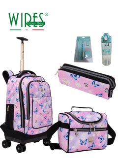 Wires 3 Piece Kids School Trolley Bag laptop compartment 4 Wheels With Lunch bag & Pencil Case  - Image 1