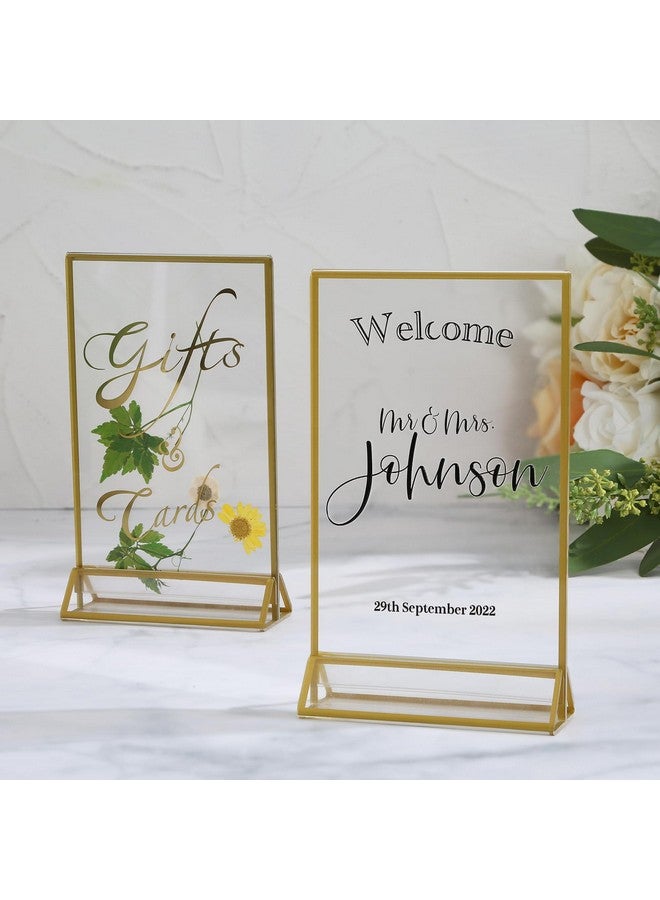 UNIQOOO UNIQOOO Acrylic Sign Holders with Golden Border, Portrait View, Pack of 12 | 4x6 Inches Double Sided Clear Frame, Perfect for Wedding reception, Centerpiece, Decoration, Party,Anniversary, Event  - Image 3