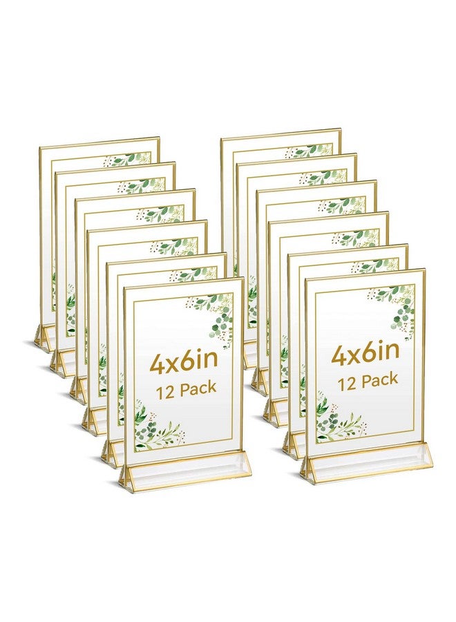 UNIQOOO UNIQOOO Acrylic Sign Holders with Golden Border, Portrait View, Pack of 12 | 4x6 Inches Double Sided Clear Frame, Perfect for Wedding reception, Centerpiece, Decoration, Party,Anniversary, Event  - Image 1