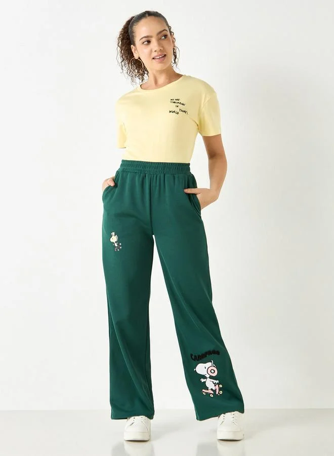 SP Characters Snoopy Print Pants with Elasticated Waistband and Pockets