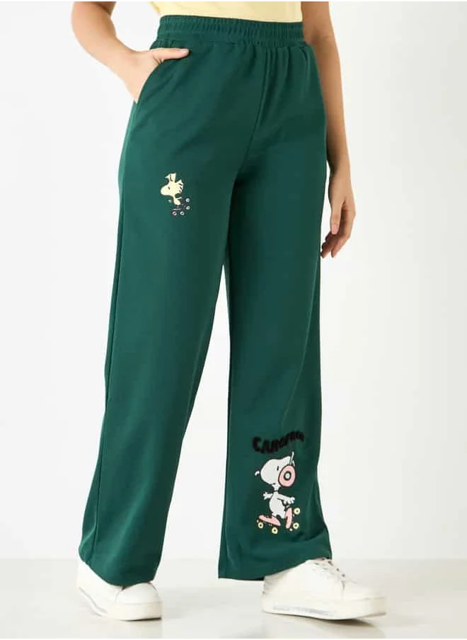 SP Characters Snoopy Print Pants with Elasticated Waistband and Pockets