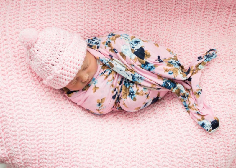 DRESHOW BQUBO Newborn Receiving Blanket with Bow Hat Set Flower Print Baby Swaddle Blanket with Beanie Nursery Swaddle Wrap - Image 3