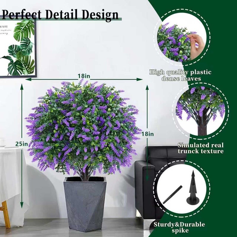 EverNature Artificial Lavender Topiary Ball Trees, 2 Set of UV Resistant Fake Evergreen Shrubs Bushes Plants with Ground Spike, Fake Plants for Outdoor Indoor Front Porch Garden - Image 3