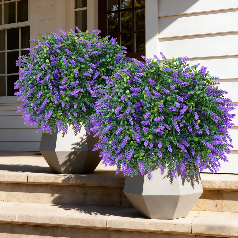EverNature Artificial Lavender Topiary Ball Trees, 2 Set of UV Resistant Fake Evergreen Shrubs Bushes Plants with Ground Spike, Fake Plants for Outdoor Indoor Front Porch Garden - Image 1