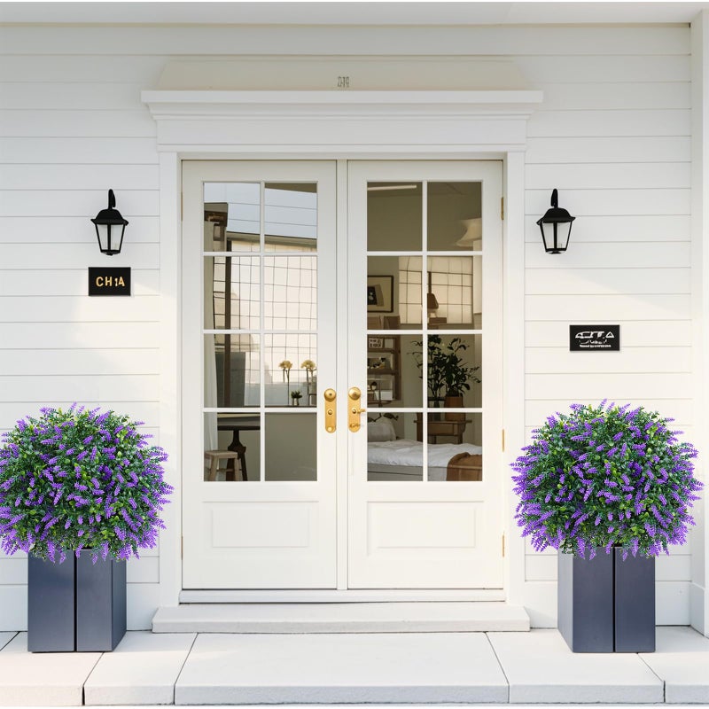 EverNature Artificial Lavender Topiary Ball Trees, 2 Set of UV Resistant Fake Evergreen Shrubs Bushes Plants with Ground Spike, Fake Plants for Outdoor Indoor Front Porch Garden - Image 4