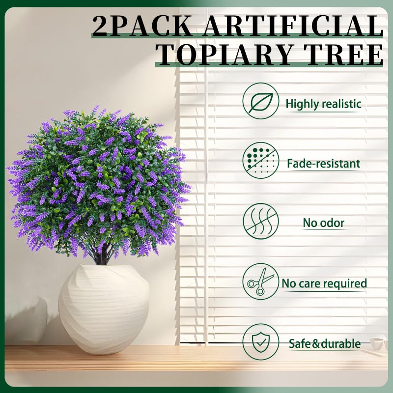 EverNature Artificial Lavender Topiary Ball Trees, 2 Set of UV Resistant Fake Evergreen Shrubs Bushes Plants with Ground Spike, Fake Plants for Outdoor Indoor Front Porch Garden - Image 2