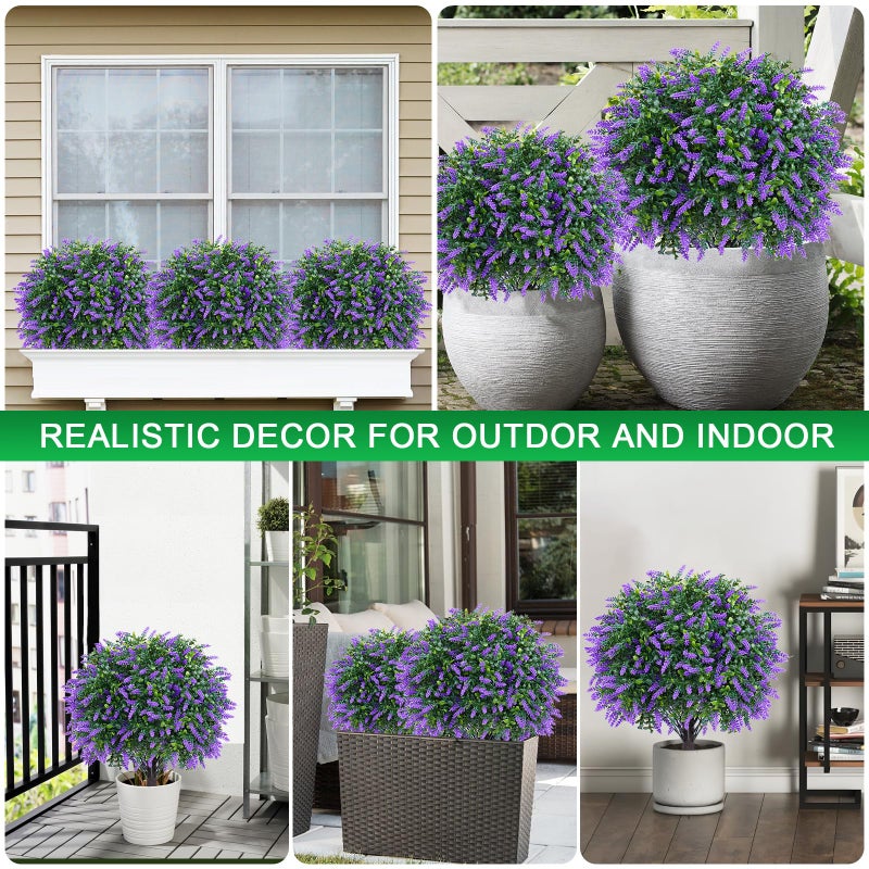 EverNature Artificial Lavender Topiary Ball Trees, 2 Set of UV Resistant Fake Evergreen Shrubs Bushes Plants with Ground Spike, Fake Plants for Outdoor Indoor Front Porch Garden - Image 5