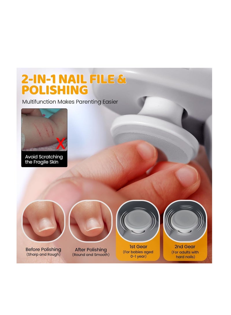 Electric Nail Clipper, 2-in-1 Electric Polishing Automatic Nail Clippers Pro with Light Trimmer, Nail Cutter Manicure for Baby Elderly Care Tools, Nail Trimmer, Electric Polishing Nail Clipper (White) - Image 3