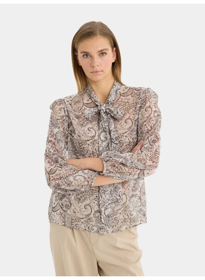 DeFacto DeFacto Regular Fit Bow Collar Shawl Patterned Chiffon Long Sleeve Shirt