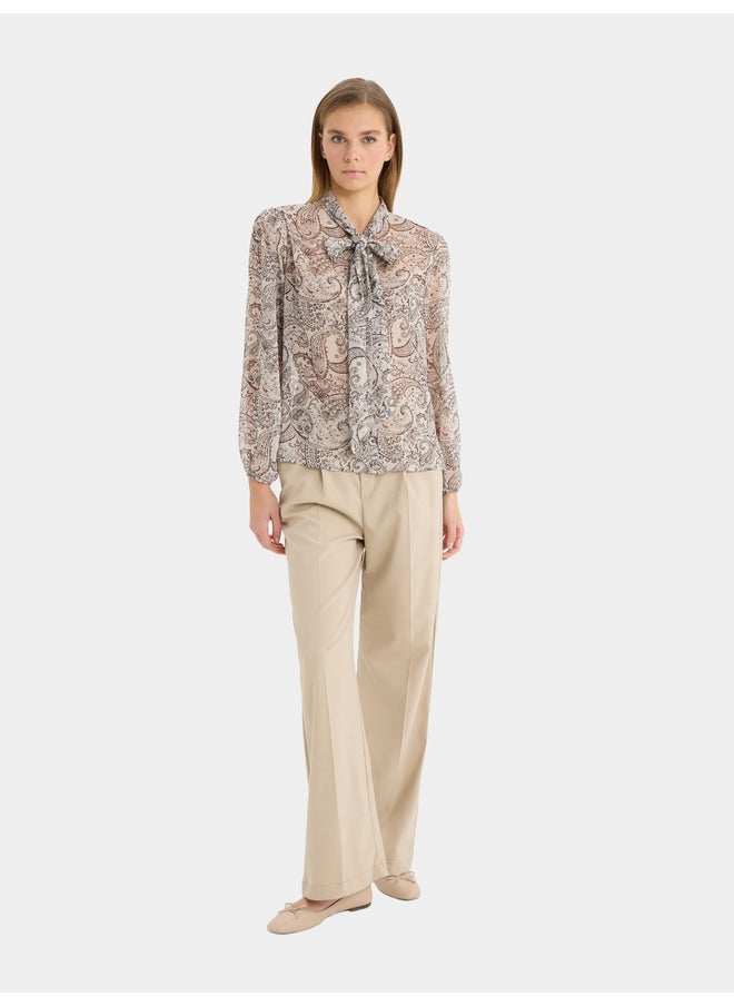 DeFacto DeFacto Regular Fit Bow Collar Shawl Patterned Chiffon Long Sleeve Shirt  - Image 4
