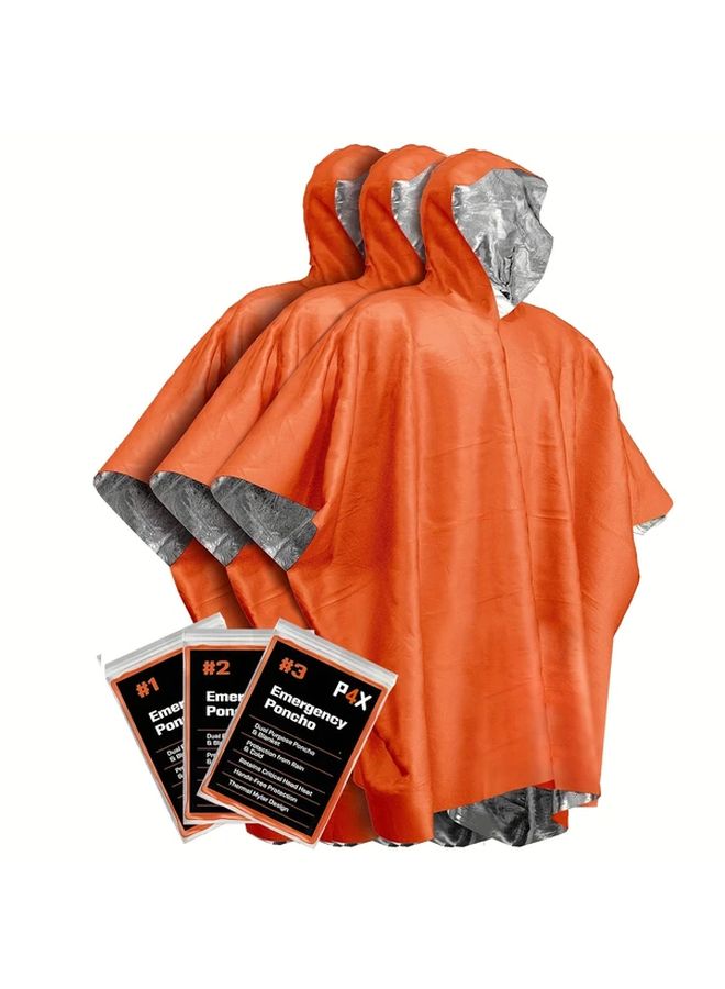Orange 3 Pack Emergency Reversible Raincoat Blanket Reflective Warm Insulated Survival Gear - Image 1