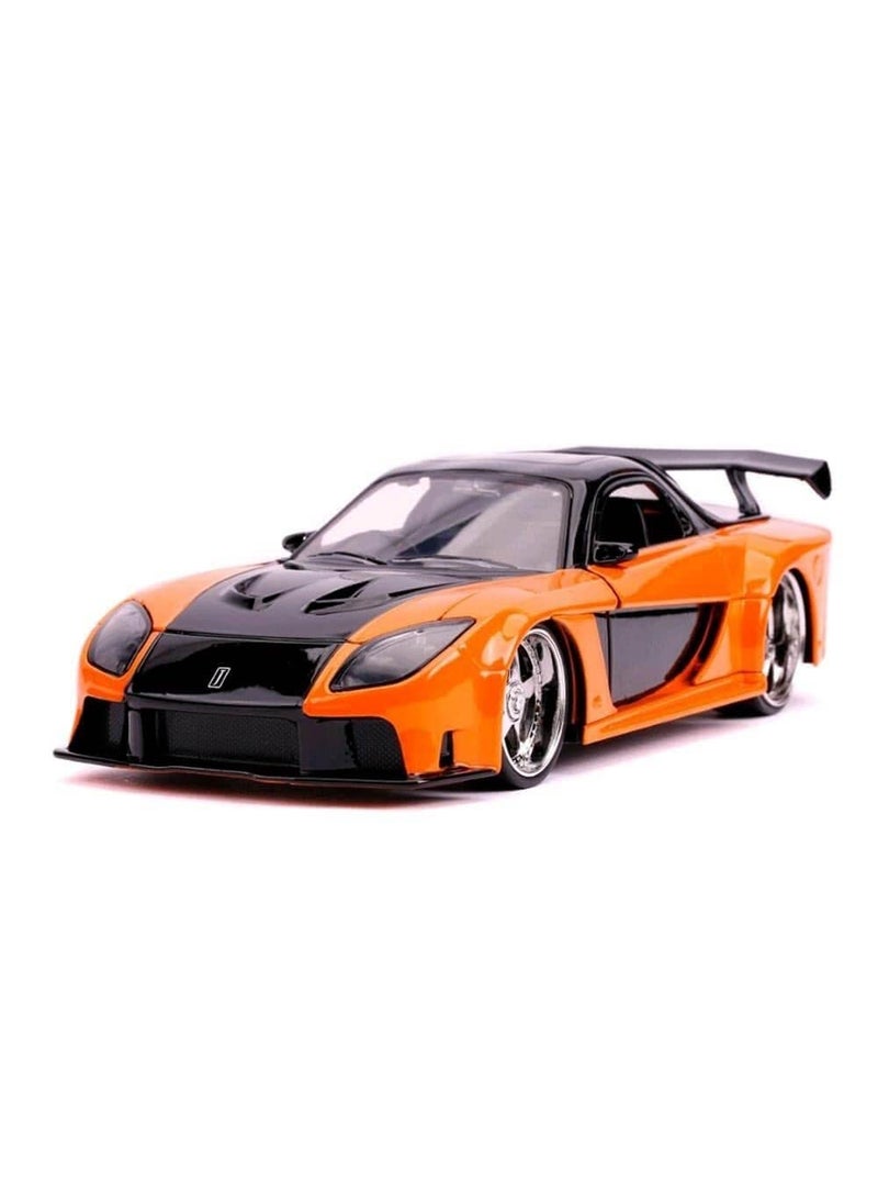 Jada Toys Fast & Furious 1:24 Han's Mazda RX-7 Die-cast Car, Toys for Kids and Adults, Orange and Black  - Image 2