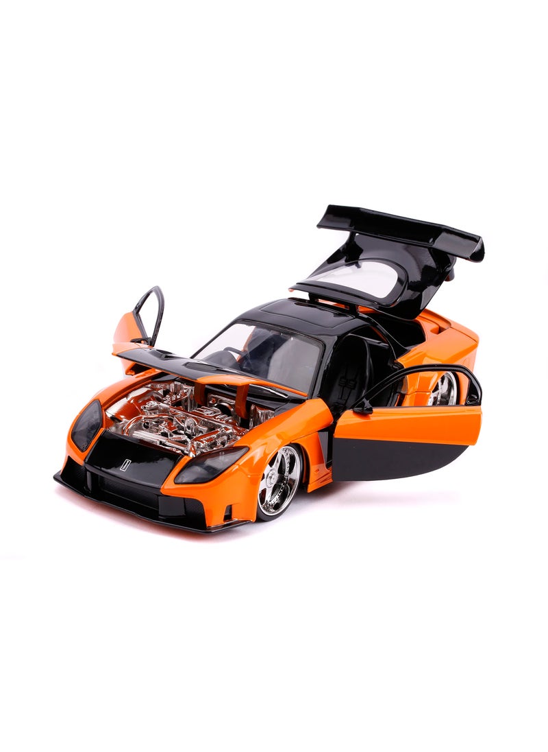 Jada Toys Fast & Furious 1:24 Han's Mazda RX-7 Die-cast Car, Toys for Kids and Adults, Orange and Black  - Image 3