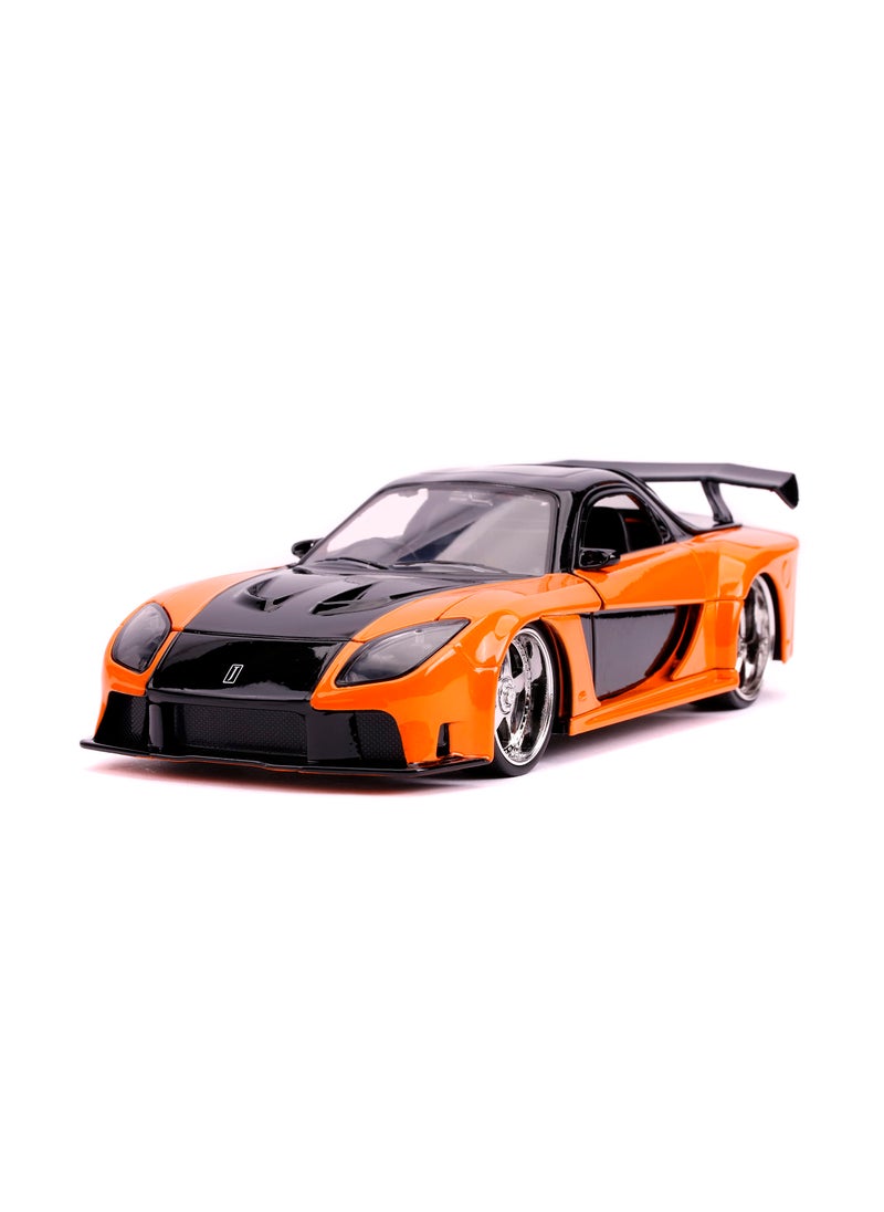 Jada Toys Fast & Furious 1:24 Han's Mazda RX-7 Die-cast Car, Toys for Kids and Adults, Orange and Black  - Image 1
